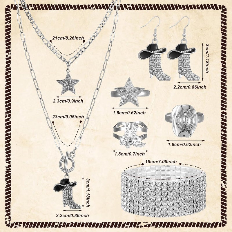 Ecally Store Bohemian Western Jewelry Turquoise Set Women Country Pendant Long Choker Layered Bracelets Earrings Ring for Women - Image 3